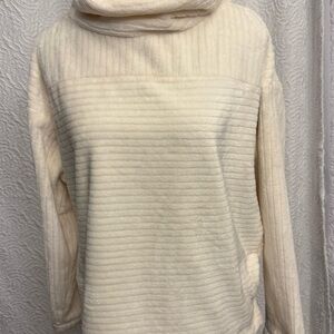 LOFT Cream Cowl Neck Sweater with Relaxed Fit and Textured Knit